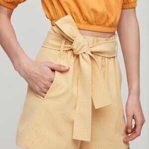 NWOT Aritzia Wilfred GÉLAS Shorts - Wrap Tie Plaid Yellow
